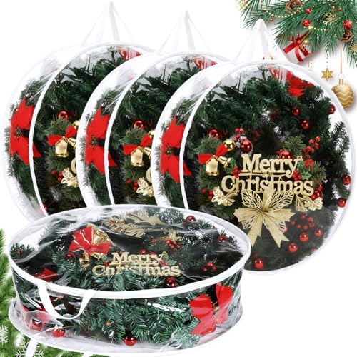Clear Christmas Wreath Storage Container 24 Inch 4 Pack Xmas Bag