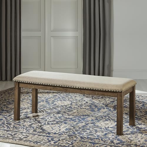 48-Inch Upholstered Dining Bench, Rustic Wood Bench with Nailhead Trim
