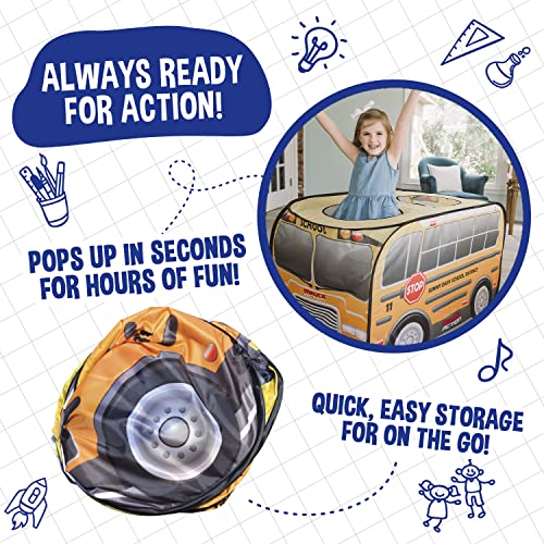 Sunny Days Entertainment Pop Up School Bus ? Indoor Playhouse for Kids | Yellow Vehicle Toy Gift for Boys and Girls