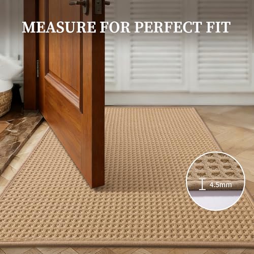 24" x 36" Indoor Entryway Door Mat, Non-Slip Washable Floor Mat - Khaki