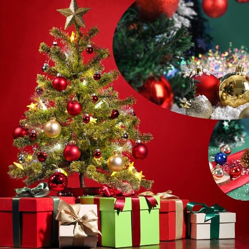 Shatterproof Red Christmas Tree Ornaments - 1.5" Pre-Strung Baubles (24 Pack)