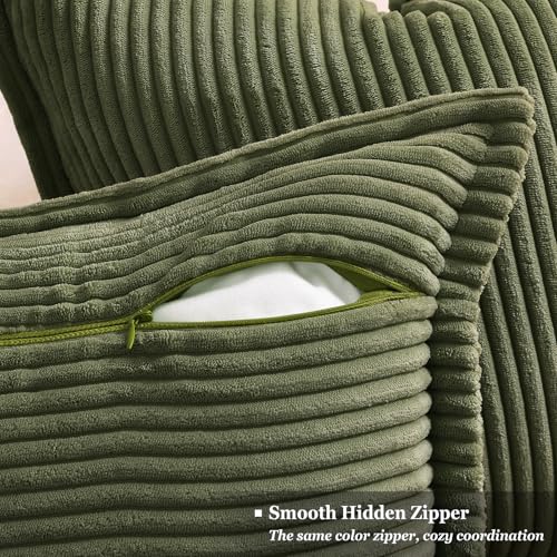 Olive Green Corduroy Throw Pillow Covers 18x18, Set of 2