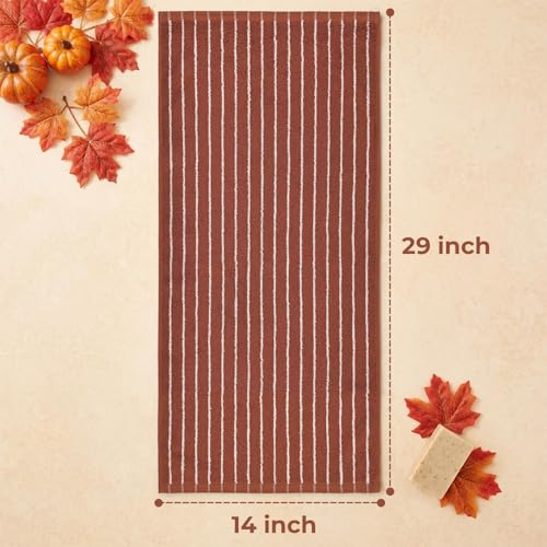 2-Piece Terracotta Striped Cotton Hand Towels - 13" x 29" Fall Decor
