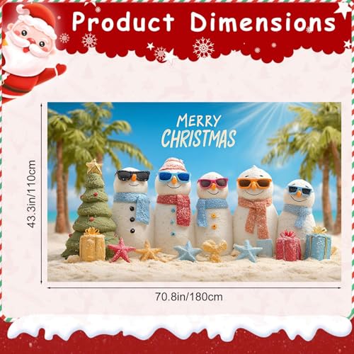 LEIWEIHOPE 71x43 Inch Tropical Christmas Banner Outdoor Decor - Sunglasses Snowmen & Palm Trees, Holiday Yard Backdrop (Variation 79)