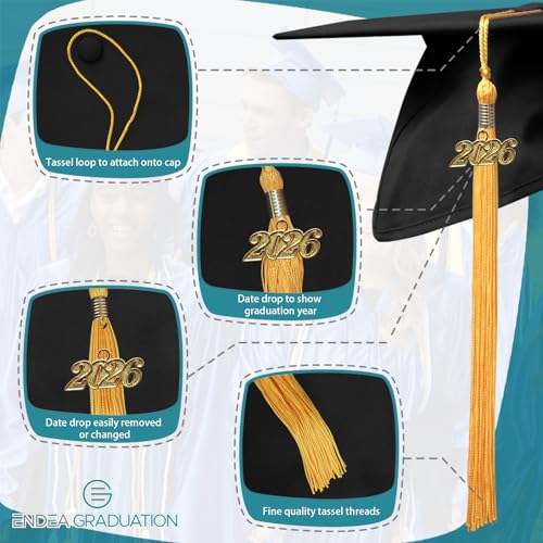 Graduation Tassel with 2026 Gold Date Drop Charm - 9-Inch Academic Keepsake