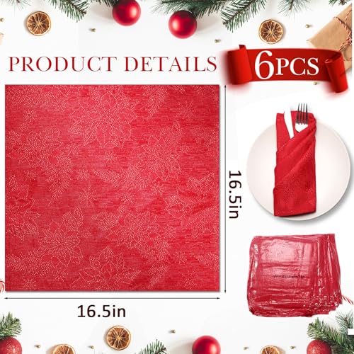 Set of 6 Red Jacquard Damask Christmas Cloth Napkins - Windkream