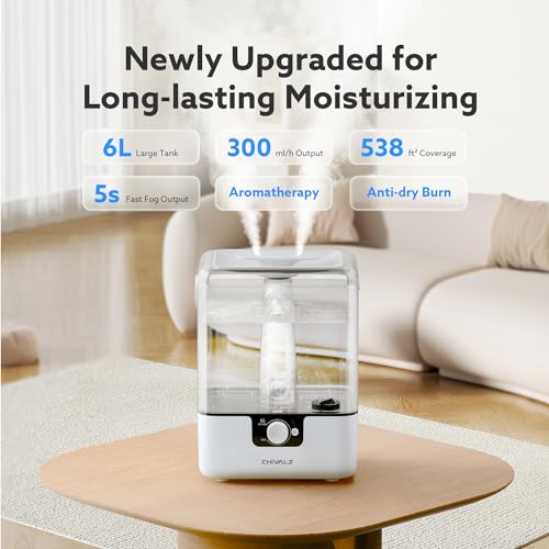 6L Cool Mist Humidifier for Bedroom & Large Room with Oil Diffuser