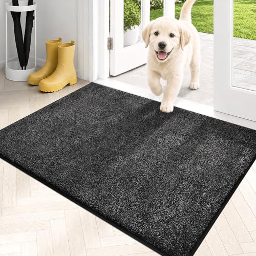 Dirt Trapping Indoor Doormat, 24" x 35.5" Non-Slip Entryway Rug, Charcoal