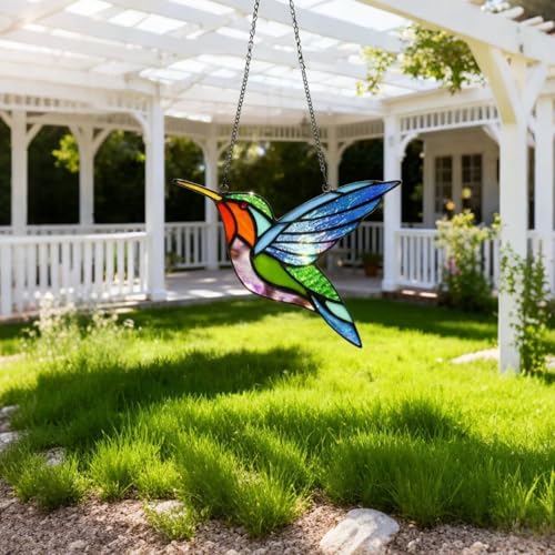 Handmade Stained Glass Hummingbird Window Panel Sun Catcher