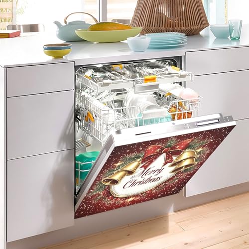Eionryn Christmas Golden Bells Red Bow Dishwasher Magnet Cover 23x26 inch — Fridge & Kitchen Magnet Decal