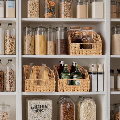 Natural Water Hyacinth Wicker Pantry Baskets with Handles 2 Pack