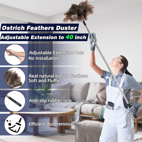 Extendable Ostrich Feather Duster with 40-Inch Stainless Steel Pole