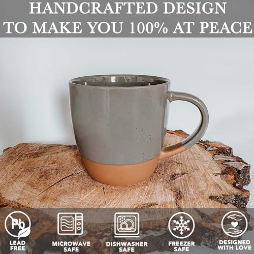 MORA Ceramic Latte Mug Set of 4 - 16oz Assorted Neutrals, Microwave Safe Porcelain Coffee Cups with Big Handles, Modern Boho Style