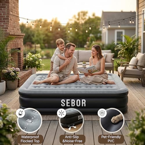 Queen Air Mattress with Built-in Pump - 18" Self-Inflating Blow Up Bed