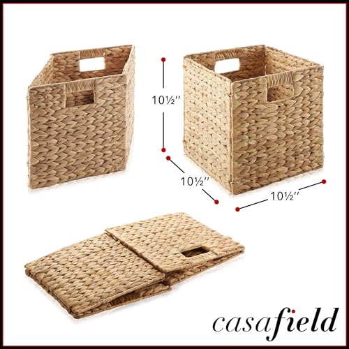 Casafield Water Hyacinth Storage Baskets - 10.5" Set of 2 Collapsible Cube Bins