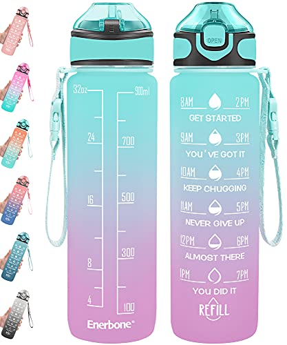32 oz Motivational Water Bottle with Time Marker and Straw