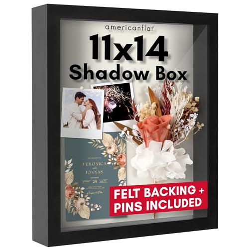 11x14 Shadow Box Frame Display Case - Black Wood Frame with Felt Back