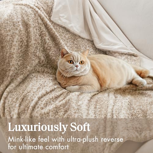 Madison Park Zuri Soft Plush Luxury Oversized Faux Fur Throw Animal Stripes Design, Faux Mink On The Reverse, Modern All Seasons Blanket for Bed, Sofa Couch, Office, Leopard, 60x70