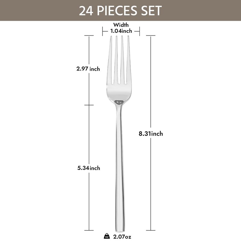 KINGSTONE Dinner Forks Set, 24-Piece Silverware Flatware Cutlery Dessert Forks (8.3-Inch), Forged Food-Grade Stainless Steel, Mirror Finish & Dishwasher Safe, Use for Kitchen, Home, Wedding, Party