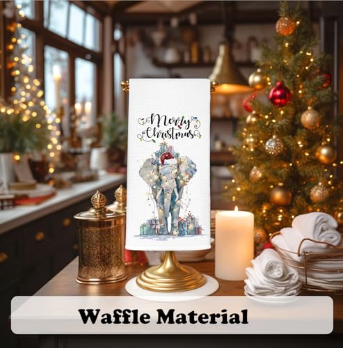 Christmas Elephant Kitchen Hand Towels - Animal Elephant Variation, 16x24 Inch, Holiday Decor & Gift