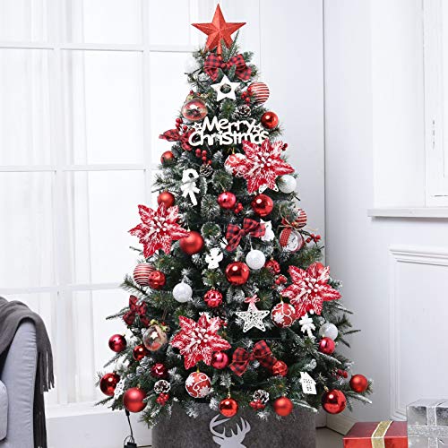 10 Pcs Snow Poinsettia Stems 10.6" Christmas Flowers Red & White - FuleHouzz