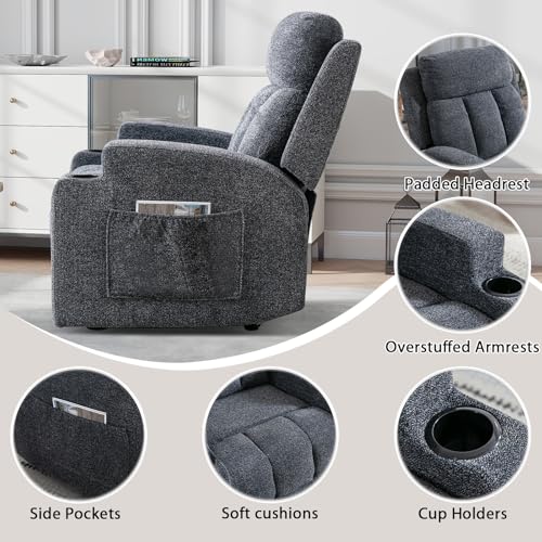 Manual Recliner Chair with Massage and Heat, Dark Grey Fabric Sofa