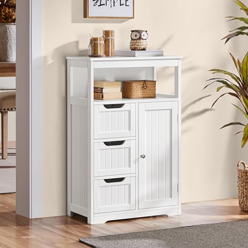 Slim Freestanding Bathroom Storage Cabinet with 3 Drawers and Adjustable Shelf