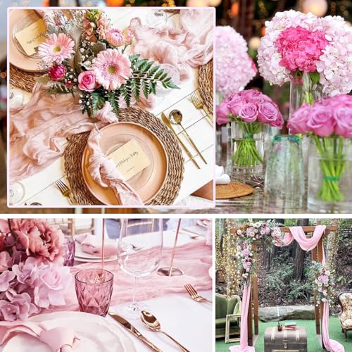 SAJOO Pink Cheesecloth Table Runner 13.3FT Rustic Sheer Gauze for Wedding Party Home Decor