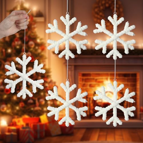 Remagr 4 Pack 6-Inch Snowflake Christmas Ornaments - Classic White Holiday Decor