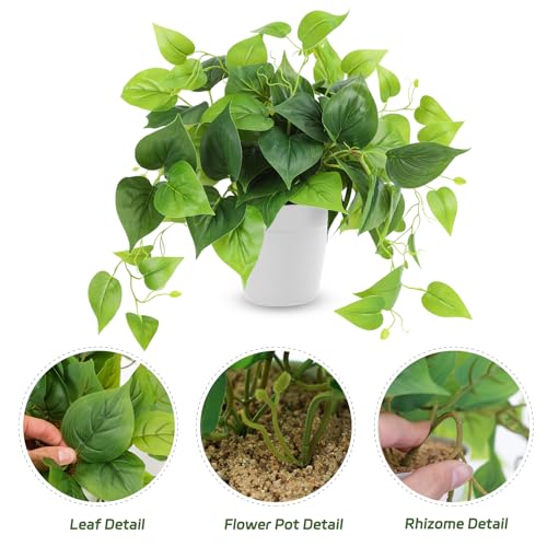 Artificial Pothos Plant in Pot, 7.9-Inch Lifelike Potted Fake Plant