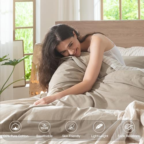100% Washed Cotton King Duvet Cover Set - Soft Linen-Look Bedding