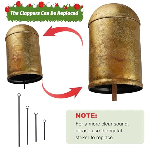 Fovths 5 PCS Christmas Bells Giant Vintage Cow Bells, 4+5+6+8+10 Inch