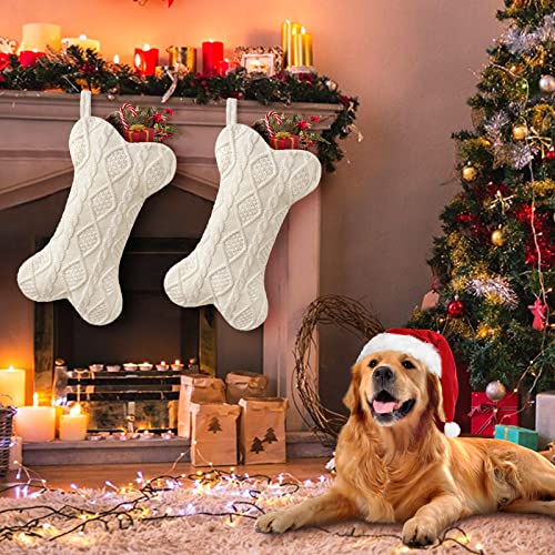 Large Bone Shape Knitted Dog Christmas Stocking - White Pet Decor