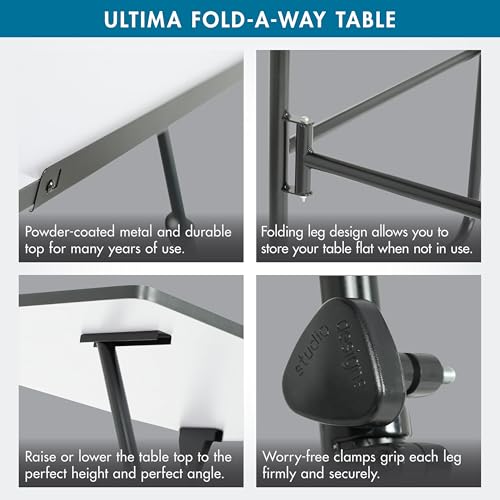 Adjustable Art Drafting Table with Storage Tray, Fold-Away Design, Black