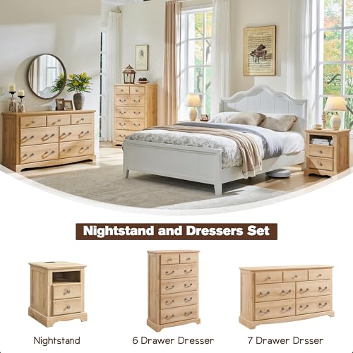 4-Piece Farmhouse Bedroom Dresser and Nightstand Set, Light Walnut