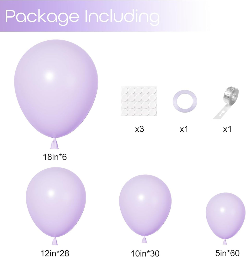 Ouddy Pastel Purple Balloon Set - 129 Pcs in Various Sizes | 6 Pcs 18” Lavender Balloon Arch Kit for Parties