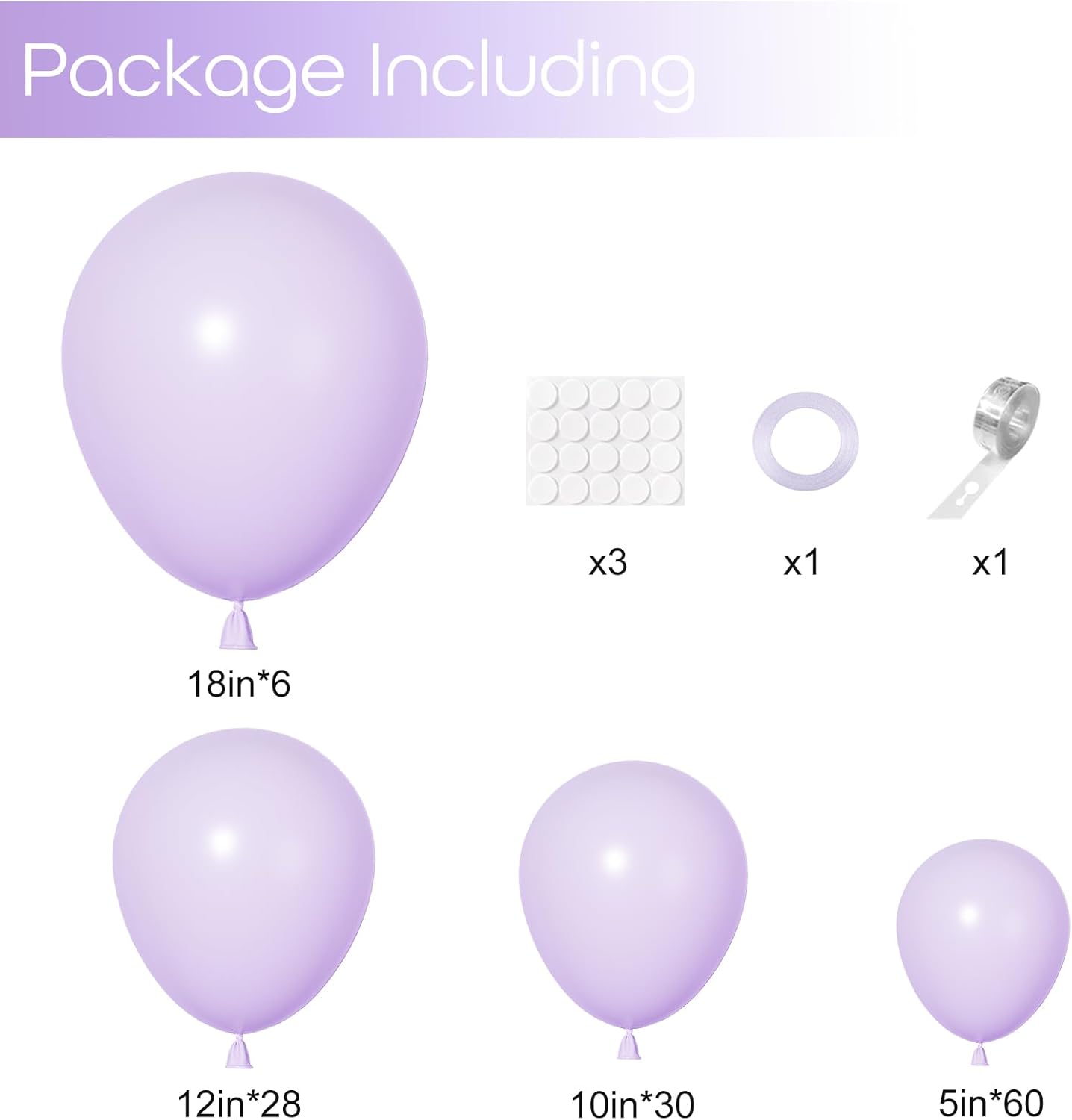Ouddy Pastel Purple Balloon Set - 129 Pcs in Various Sizes | 6 Pcs 18” Lavender Balloon Arch Kit for Parties