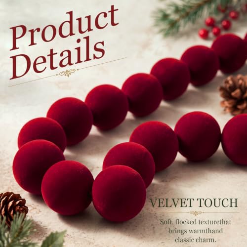 Giegxin 6 ft Burgundy Flocked Velvet Christmas Garland with Red Ornaments