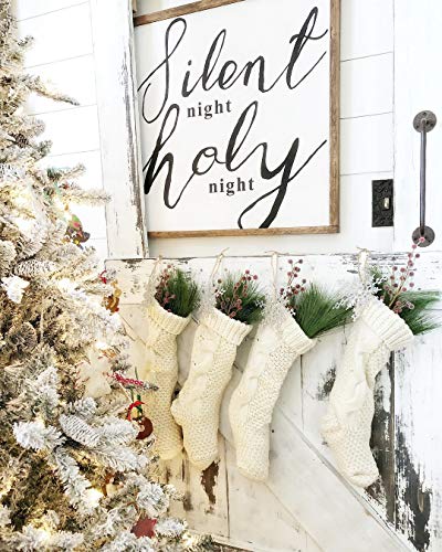 Cable Knit Christmas Stockings 4-Pack - 18 Inch Large Ivory White Decor