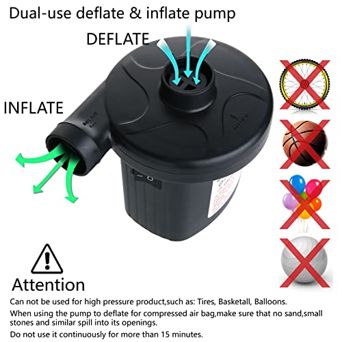 Portable Electric Air Pump - Quick-Fill AC/DC Inflator Deflator (3 Nozzles)