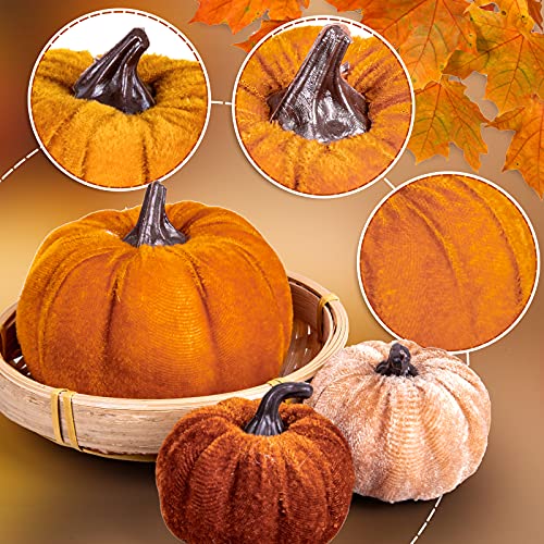 12-Piece Assorted Velvet Artificial Pumpkins for Fall Home Table Decor