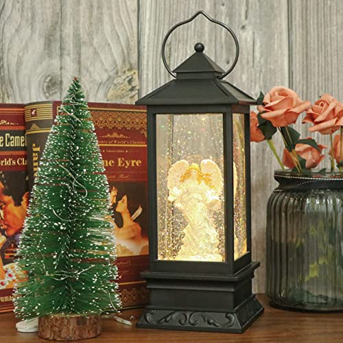 Lighted Musical Angel Snow Globe Lantern with Swirling Glitter & Timer