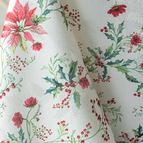 Nostalgic Poinsettia Tablecloth - Red, 60x104 Inches Rectangular Variation