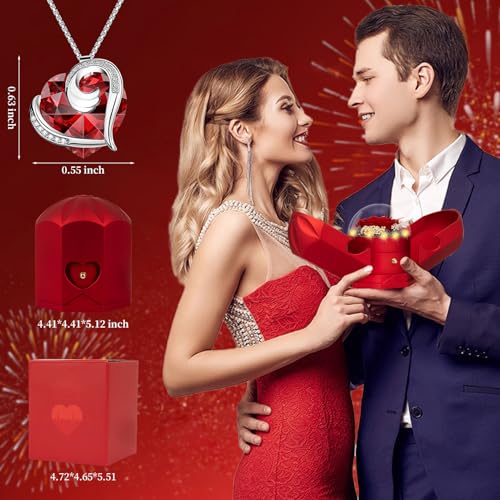 Preserved Real Rose Gift Box with Heartbeat Crystal Necklace