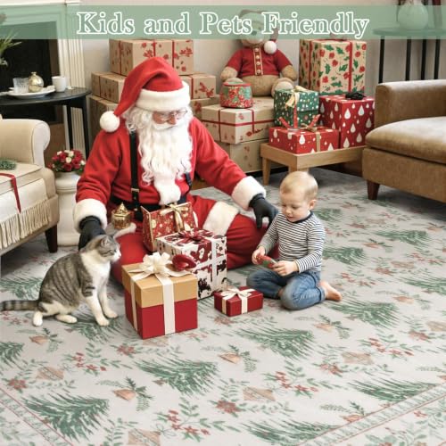Lahome 2x4 Beige Christmas Entryway Rug - Washable Non-Slip Hallway Runner