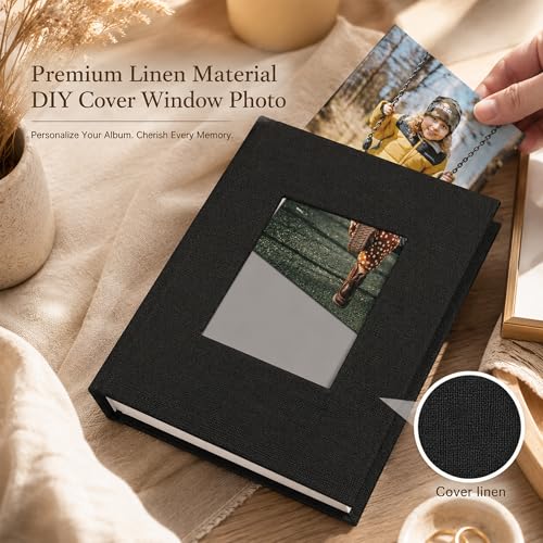 Small Linen Photo Album for 4x6 Photos, Holds 100 Pictures, Black