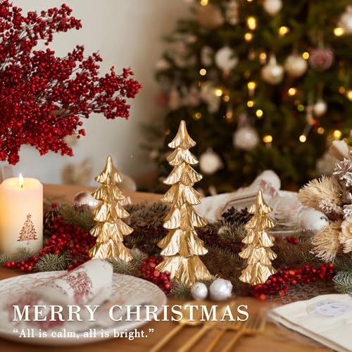 Gleemoria Gold Christmas Reindeer Statue Set with Christmas Trees - Holiday Decor