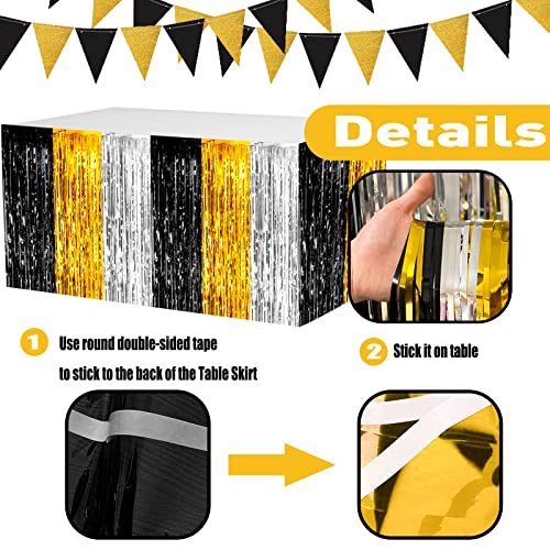 Gold Silver Black Metallic Foil Fringe Tinsel Table Skirts 4 Pack 29x108 Inch Party Decor