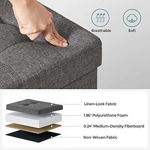 Foldable Storage Ottoman Footstool with Legs - 15 Inch Fabric Foot Rest Stool