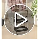 Black 3-Tier Metal Utility Cart with Walnut Top, Lockable Wheels & Sturdy Frame